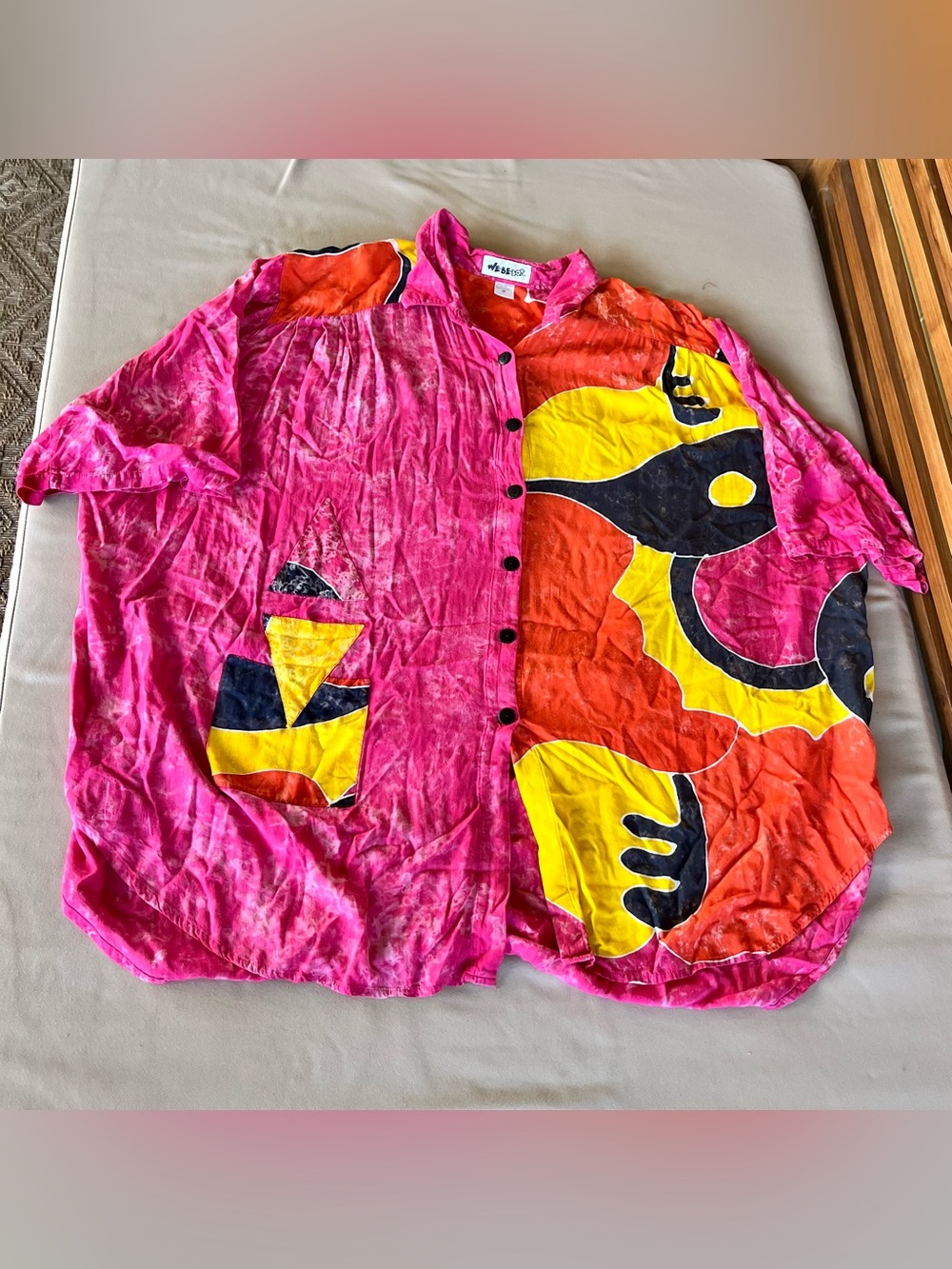 We Be Bop Vintage Women’s Button Up Top in Vibrant Multicolor Pattern | Size 5X